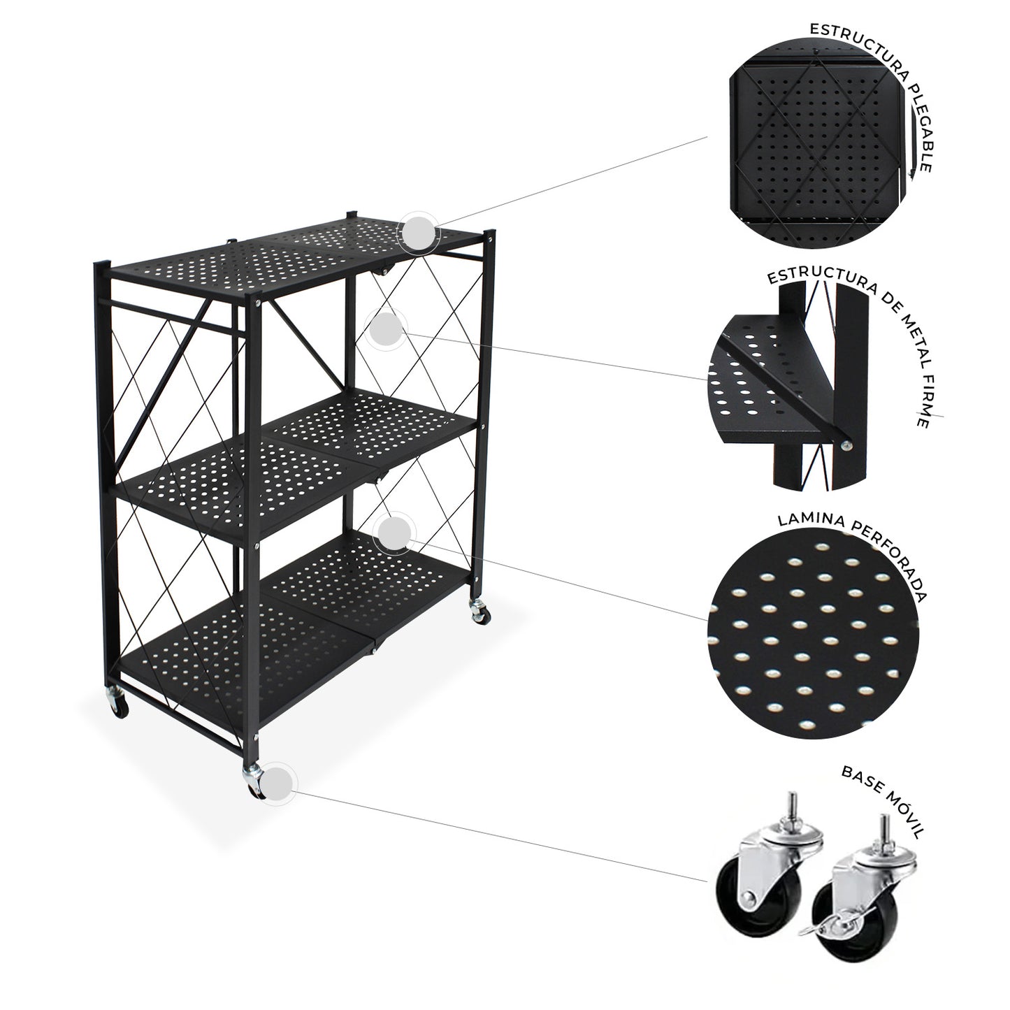 Estantería metálica plegable 3 niveles